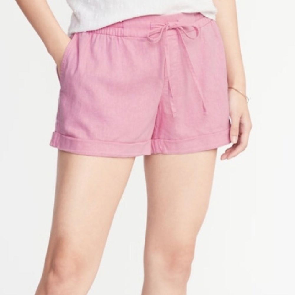 Mid-Rise Linen Blend Shorts